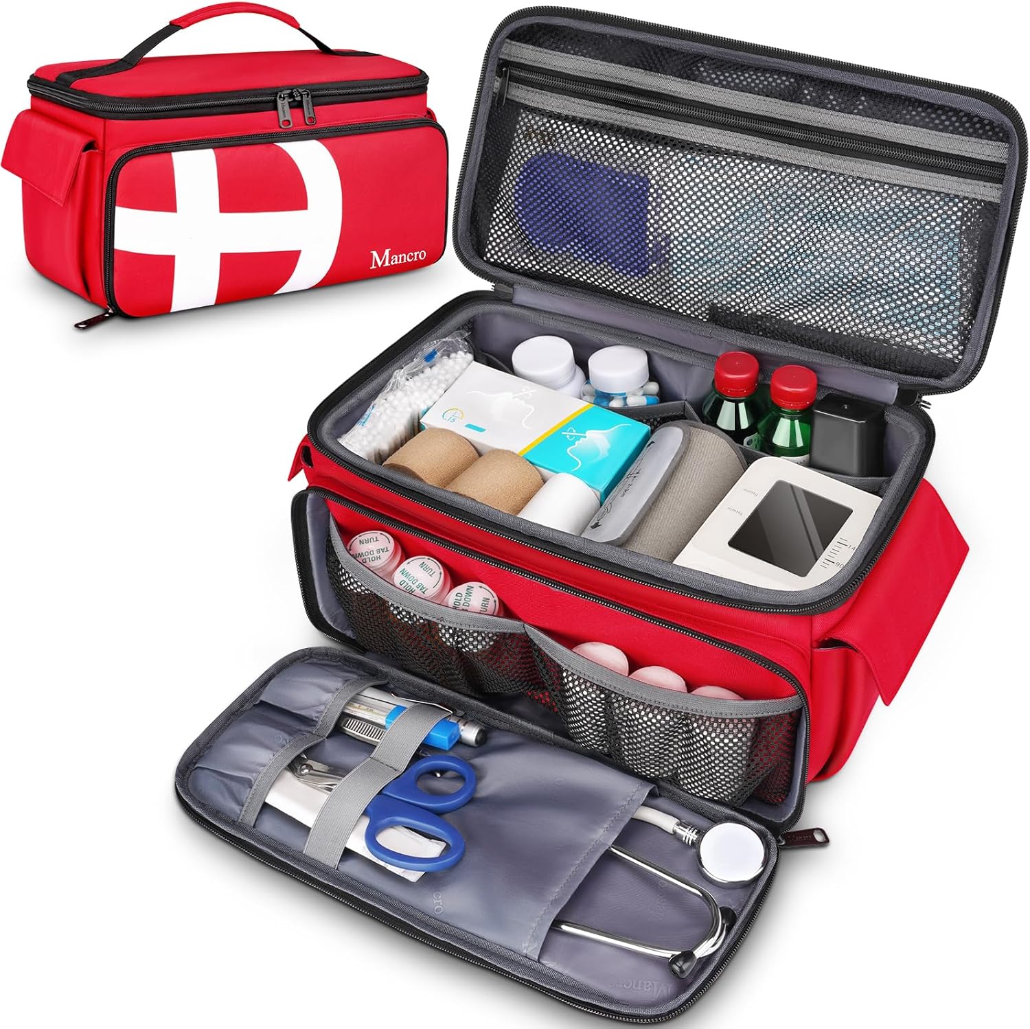 Mancro First Aid Bags Empty, Medical Travel Bag with Multi Pockets, Pill Bottle Organizer for Travel, Home Storage, Trauma Bag for EMT, Nurses, Doctor, Emergency Bag for Medicine, Medical Supplies Mancro First Aid Bags Empty, Medical Travel Bag with Multi Pockets, Pill Bottle Organizer for Travel, Home Storage, Trauma Bag for EMT, Nurses, Doctor, Emergency Bag for Medicine, Medical Supplies