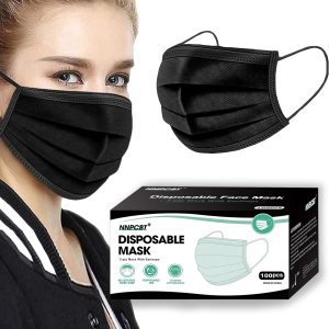 NNPCBT 100PCS 3 Ply Black Disposable Face Mask Filter Protection Face Masks