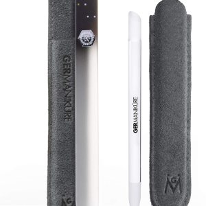 GERMANIKURE Crystal Glass Cuticle Stick & Black Nail File Set in Suede Leather Case – Handmade in Czech Republic – Professional Manicure Supplies – Cuticle Pusher, Callous Remover