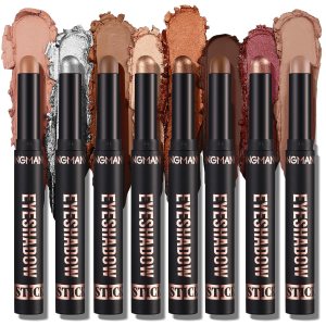 8 Colors Eyeshadow Stick Set,Matte Professional Long Lasting Bright-Colored Contouring and Highlight Cream Eyeshadow Stick,Waterproof Multi-Color Glitter Eye Shadow Pencil,Eye Makeup for Women(Set A)