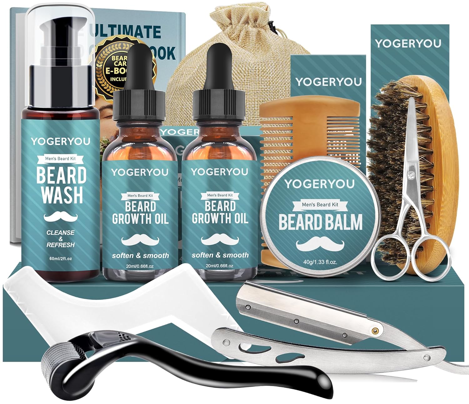 Beard Kit,Beard Grooming Kit W/Straight Razor,2 PACK Beard Oil,Beard Wash,Balm,Brush,Comb,Scissors Mens Birthday Christmas Gifts for Men Boyfriend Husband Beard Shaping Shaving Kit Beard Kit,Beard Grooming Kit W/Straight Razor,2 PACK Beard Oil,Beard Wash,Balm,Brush,Comb,Scissors Mens Birthday Christmas Gifts for Men Boyfriend Husband Beard Shaping Shaving Kit