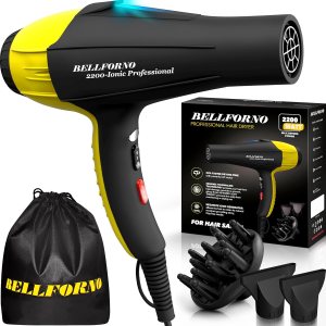 High-Power 2200W Ionic Hair Dryer – Fast-Drying, Constant Temperature Technology, AC Motor – Ideal for Curly Hair Care, Suitable for All Hair Types – HairDryer for Both Women and Men Black/Yellow