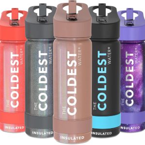 Coldest Sports Water Bottle – Straw Lid Bottle with Handle Leak Proof, Vacuum Insulated Stainless Steel, Double Walled, Thermo Mug, Metal | Rose Gold 18 oz