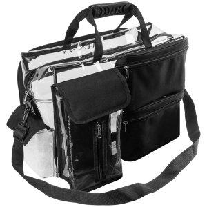 SHANY Travel Makeup Artist Bag with Removable Compartments – Clear Tote bag with Detachable Pockets – Makeup Organizer – Clear/Black