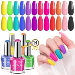 SAVILAND Quick Dry Nail Polish Set: 12 Neon Green Bright Colors 0.34oz Pastel Regular Nail Polish Non Gel Bulk Nail Polish Kit with Base-Top Coat Summer Nail Lacquer for Finger Toe Acrylic Nail Art
