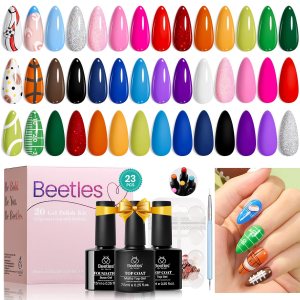 beetles Gel Polish Set 28Pcs Summer Gel Nail Polish Colors Black Green Red Blue Gel Polish Kit Blokecore Collection with Sports Nail Charms Base Top Coat and Double-ended Brush DIY Home Rainbow Nails