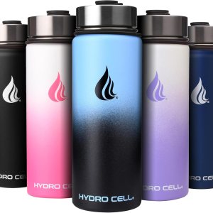 HYDRO CELL Stainless Steel Insulated Water Bottle with Straw – For Cold & Hot Drinks – Metal Vacuum Flask with Screw Cap and Modern Leakproof Sport Thermos for Kids & Adults (Blue/Black 18oz)