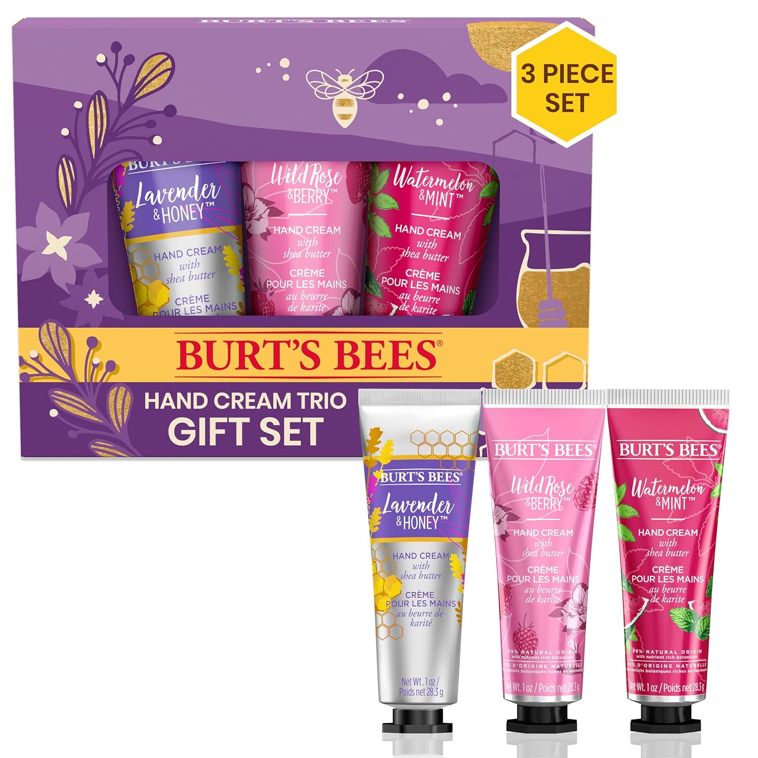 Burt’s Bees Holiday Gift, 3 Body Care Stocking Stuffer Products, Hand Cream Trio Set, Lavender Honey, Watermelon Mint & Wild Rose Berry Shea Butters Burt’s Bees Holiday Gift, 3 Body Care Stocking Stuffer Products, Hand Cream Trio Set, Lavender Honey, Watermelon Mint & Wild Rose Berry Shea Butters