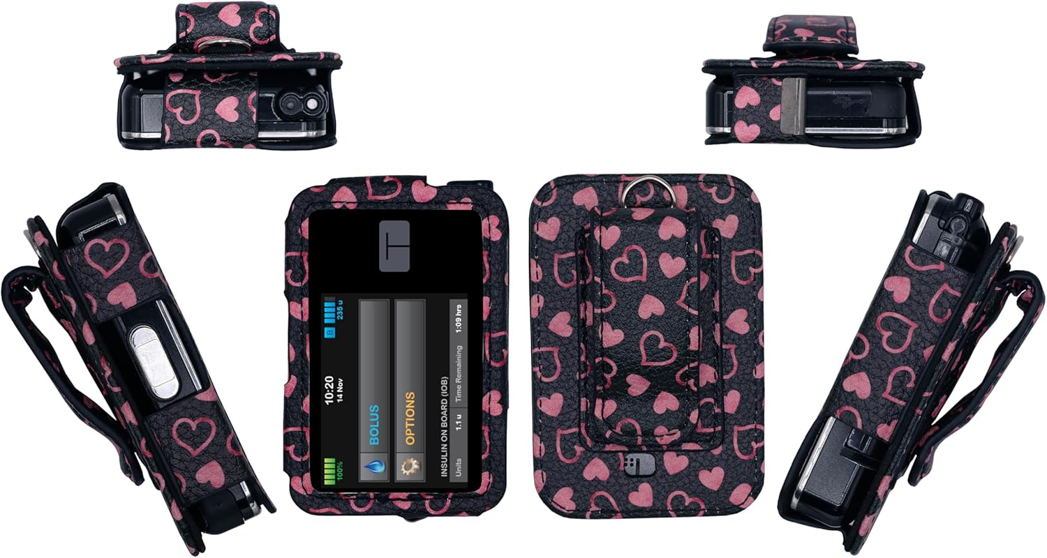 Premium Patterned Holster (with Belt Clip/Metal Loop/Lanyard) for Tandem Diabetes Care Insulin Pump T:Slim X2 (All Models) (Black-Sweetheart-B) Premium Patterned Holster (with Belt Clip/Metal Loop/Lanyard) for Tandem Diabetes Care Insulin Pump T:Slim X2 (All Models) (Black-Sweetheart-B)