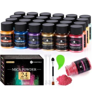 Mica Powder,24 Colors – 10g/Bottle of Natural Pigment Powder for Epoxy Resin,Soap Making,Candle Making,Lip Gloss,Car Freshies,Dye,Nail Polish,Bath Bombs