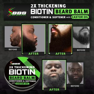 2X Thickening Biotin Beard Balm & Mustache Wax – Vegan Leave-In Conditioner, Natural Softener, Moisturizer with Castor Oil – All-Natural Care for Thicker Facial Hair Growth – USA Made