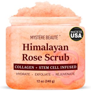 Himalayan Salt Body Scrub 12 oz – with Collagen and Stem Cells – Exfoliating Salt Scrub for Cellulite – Deep Cleansing for Acne, Scars, Wrinkles – Moisturizes Skin