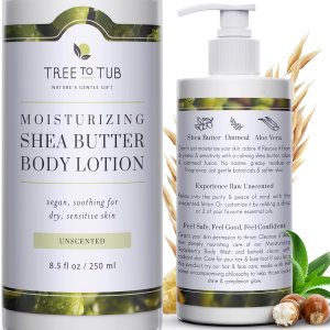 Tree to Tub Unscented Shea Butter Body Lotion for Dry Skin – Fragrance Free Lotion,Vegan Body Moisturizer, Good for Sensitive Skin for both Women & Men