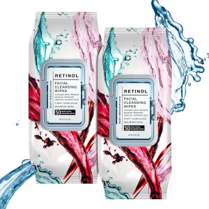 Face Wipes | Retinol Facial Cleansing and Gentle Make Up Remover Wipes – 2 Pack (50 Count Each) | Body Prescriptions
