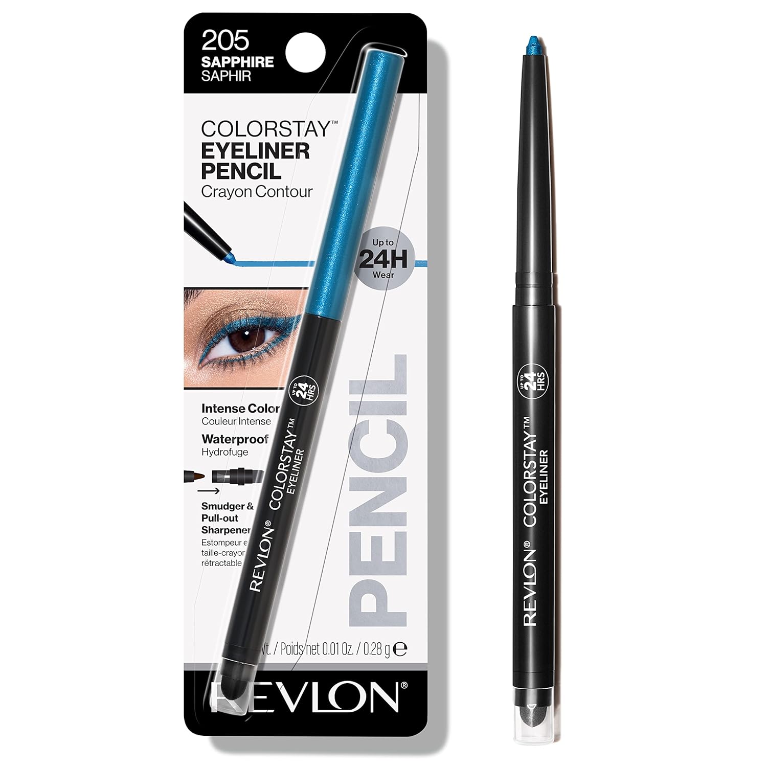 Revlon Pencil Eyeliner, ColorStay Eye Makeup with Built-in Sharpener, Waterproof, Smudge-proof, Longwearing with Ultra-Fine Tip, 205 Sapphire, 0.01 oz Revlon Pencil Eyeliner, ColorStay Eye Makeup with Built-in Sharpener, Waterproof, Smudge-proof, Longwearing with Ultra-Fine Tip, 205 Sapphire, 0.01 oz
