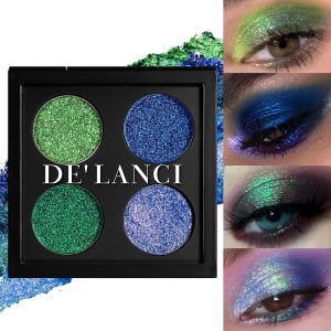 Chameleon Glitter Eyeshadow Palette, Intense Color Shifting Metallic Duochrome Eye Shadow, Blue Green Lavender Multichrome Eyeshadow,Long Lasting Sparkly Eye Makeup Pallet for Women, Talc Free