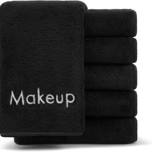 Arkwright Makeup Towels – Pack of 6 – Ultra Soft & Gentle Microfiber Coral Fleece Washcloth Face Make Up Remover, Reusuable Eraser Cloth Essentials for Hosts & Artists, 13 x 13 in, Black