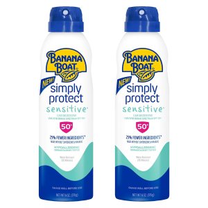 Banana Boat Mineral Enriched Sunscreen, Sensitive Skin, Broad Spectrum Spray, SPF 50, 6oz. – Twin Pack