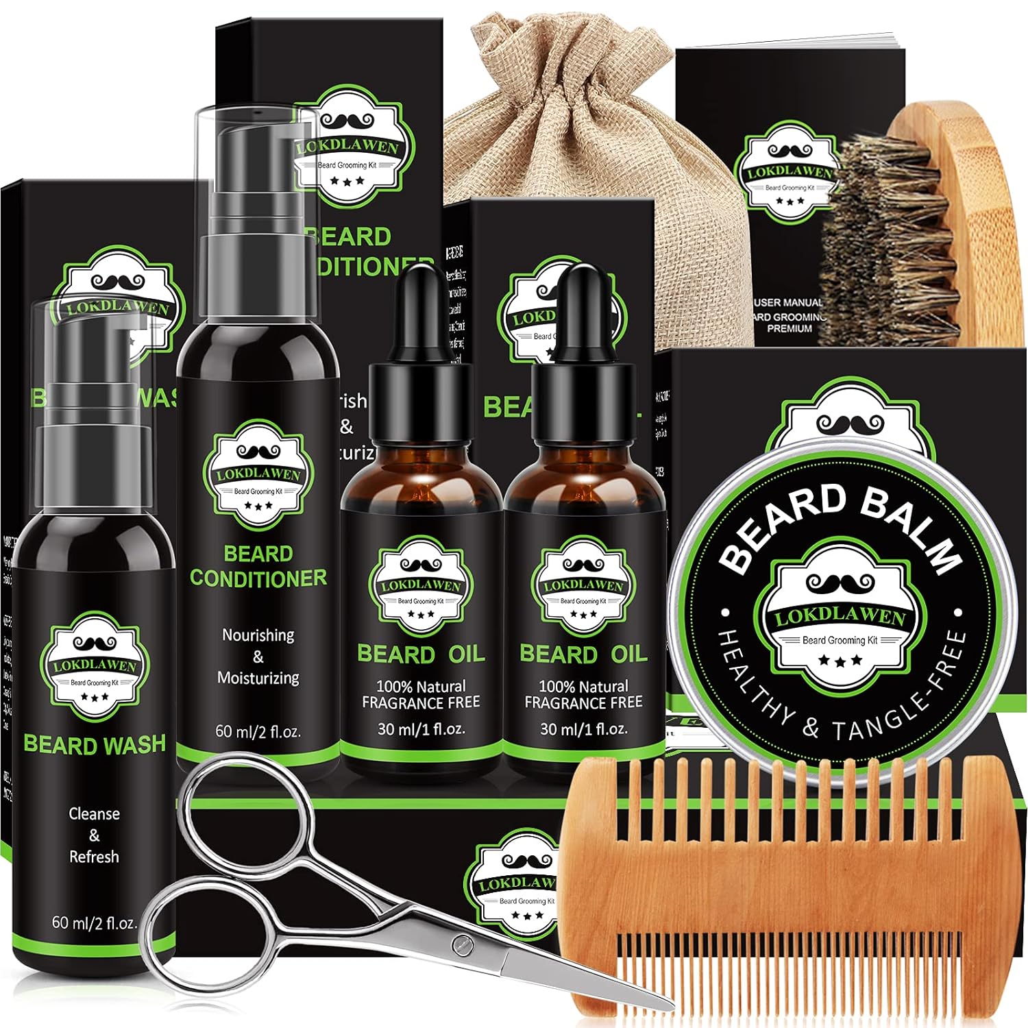 Beard Kit for Men with Beard Wash, Beard Conditioner, Beard Oil, Beard Balm, Beard Brush, Beard Comb, Beard Scissors, Storage Bag, Gifts for Men Dad Husband Boyfriend Beard Kit for Men with Beard Wash, Beard Conditioner, Beard Oil, Beard Balm, Beard Brush, Beard Comb, Beard Scissors, Storage Bag, Gifts for Men Dad Husband Boyfriend