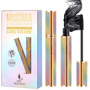 2 Pack Mascara Black Volume and Length Lasting All Day, 4D Silk Fiber Lash Mascara, Waterproof Mascara Lengthening No Clumping, No Smudging & Easy to Remove