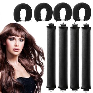 Overnight Blowout Rods for Blowout Hair – 4Pcs Large Heatless Curling Rod, No Heat Hair Curler to Sleep In, Heatless Curling Set Hook (carbon black)