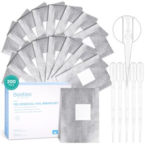 beetles Nail Remover Kit – 200Pcs Nail Soak Off Foil Wraps Gel Nail Polish Remover Tools Larger and Thicker Pre-attached Cotton Pad with Droppers, Easy Manicure Removal for Women Girls