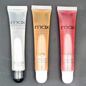 Variety Set Of 3 MAX Lip Gloss Clear, Peach, Strawberry Gloss (Clear+Peach+Strawberry)