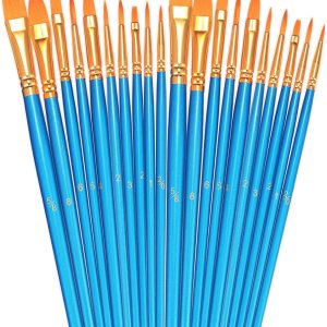 BOSOBO Paint Brushes Set, 2 Pack 20 Pcs Round-Pointed Tip Paintbrushes Nylon Hair Artist Acrylic Paint Brushes for Acrylic Oil Watercolor, Face Nail Art, Miniature Detailing & Rock Painting, Blue