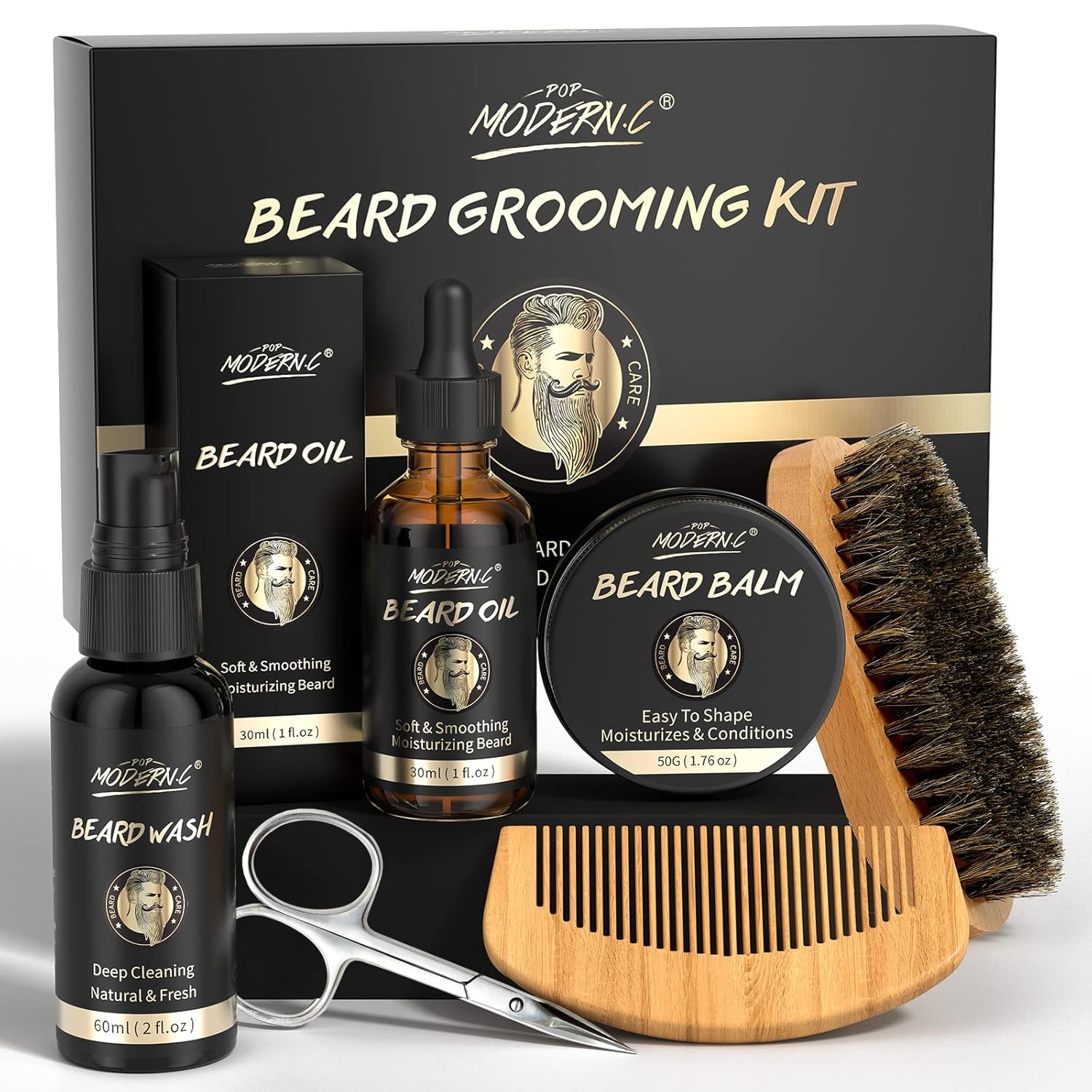 POP MODERN.C Beard Growth Kit Beard Grooming Kit 6pcs Beard Wash Shampoo Beard Oil Beard Balm Beard Comb Brush Scissors Best Gift for Men for Valentine’s Day Christmas Father’s Day Birthdays POP MODERN.C Beard Growth Kit Beard Grooming Kit 6pcs Beard Wash Shampoo Beard Oil Beard Balm Beard Comb Brush Scissors Best Gift for Men for Valentine’s Day Christmas Father’s Day Birthdays