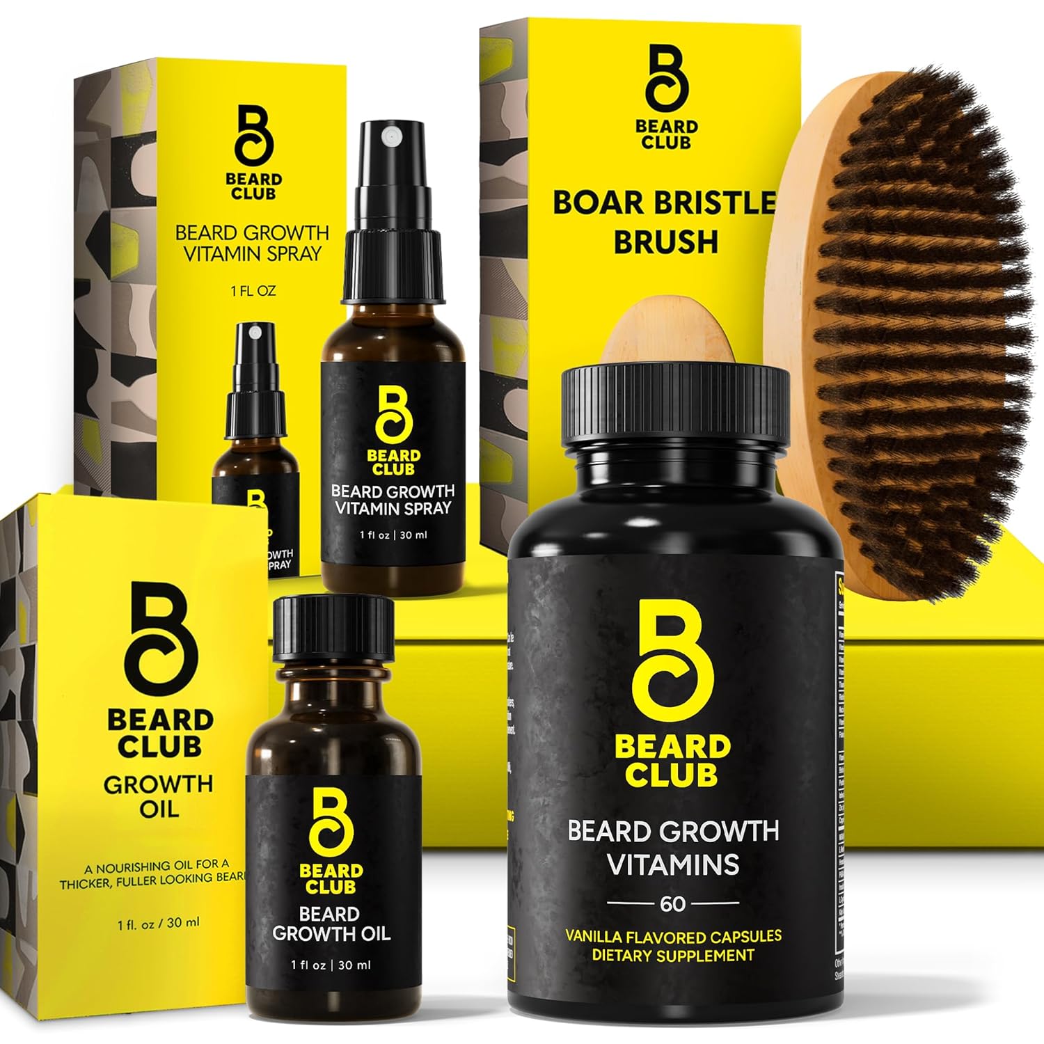 Beard Club Essential Beard Growth Kit – Beard Growth Oil, Beard Growth Vitamins, Beard Growth Vitamin Spray & Beard Brush – Gift Set – Cedar – Pack of 4 Beard Club Essential Beard Growth Kit – Beard Growth Oil, Beard Growth Vitamins, Beard Growth Vitamin Spray & Beard Brush – Gift Set – Cedar – Pack of 4