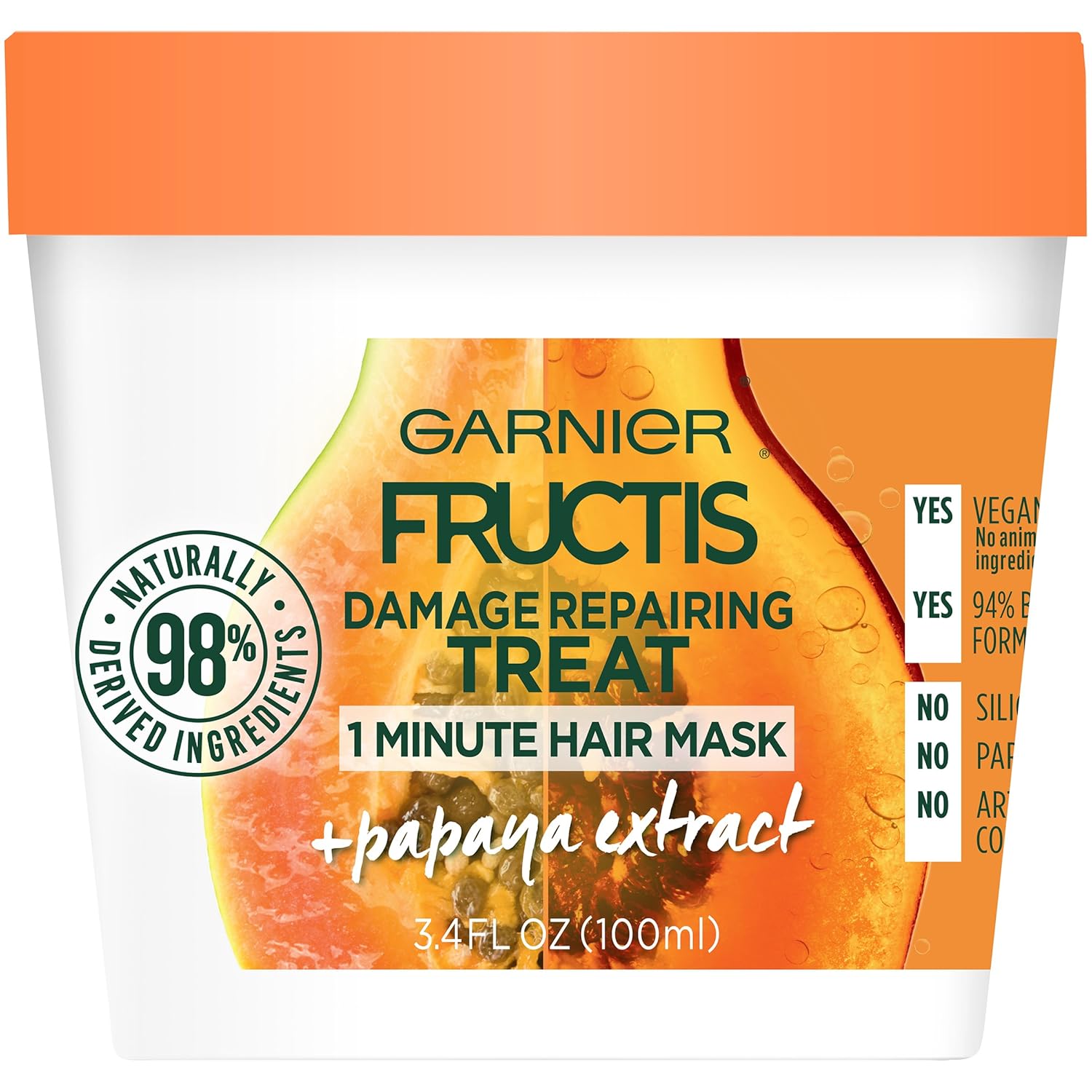 Garnier Fructis Damage Repairing Treat 1 Minute Hair Mask with Papaya Extract for Shine and Scalp Health, 3.4 Fl Oz (Pack of 1) Garnier Fructis Damage Repairing Treat 1 Minute Hair Mask with Papaya Extract for Shine and Scalp Health, 3.4 Fl Oz (Pack of 1)