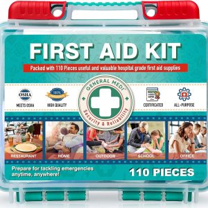 General Medi 110 Pieces Small First Aid Kit – HardCase First Aid Box – Contains Premium Medical Supplies for Travel, Home, Office, Vehicle, Camping, Workplace & Outdoor