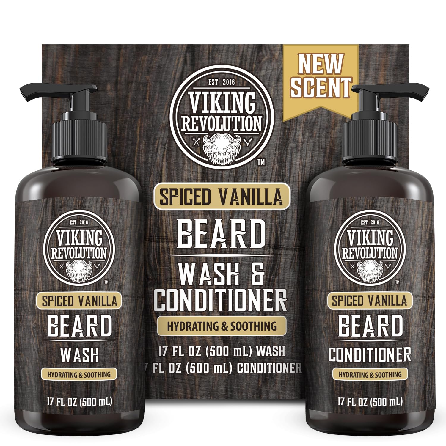 Viking Revolution Beard Wash and Beard Conditioner for Men with Argan Oil and Jojoba Oil – Beard Softener and Strengthener Beard Care Beard Shampoo and Conditioner with Beard Oil (17oz Spiced Vanilla) Viking Revolution Beard Wash and Beard Conditioner for Men with Argan Oil and Jojoba Oil – Beard Softener and Strengthener Beard Care Beard Shampoo and Conditioner with Beard Oil (17oz Spiced Vanilla)