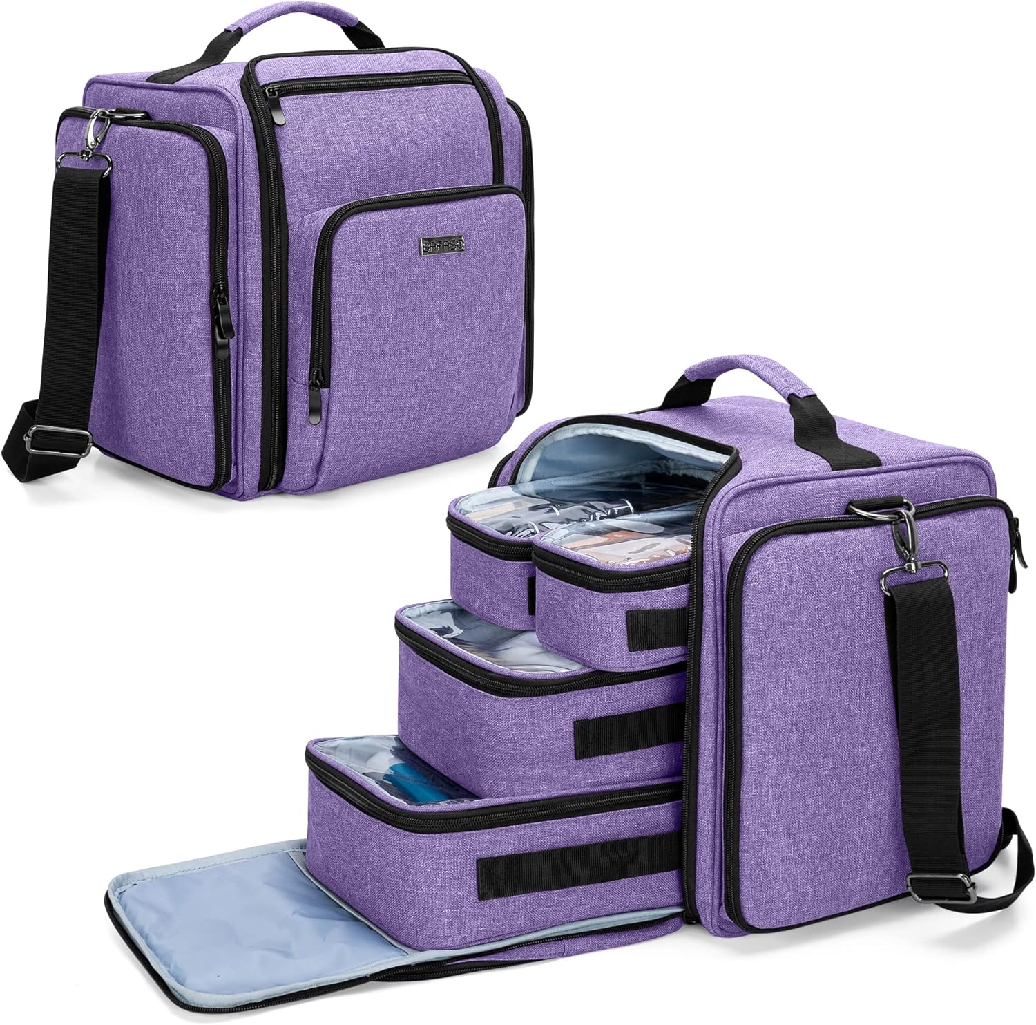 BAFASO Makeup Bag Cosmetic Bag with 4 Inner Removable Pouches, Multifunctional Travel Makeup Case (Patent Pending), Purple BAFASO Makeup Bag Cosmetic Bag with 4 Inner Removable Pouches, Multifunctional Travel Makeup Case (Patent Pending), Purple