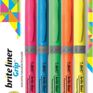 BIC Brite Liner Grip Highlighter, Chisel Tip, Assorted Colors, 5-Count