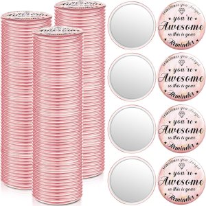 120 Pcs 2.76 Inch Inspirational Compact Mirror Bulk Employee Appreciation Gifts Round Makeup Glass Mirror Purse Pocket Mini Mirror Awesome Beautiful for Women Coworker Nurse (Elegant)