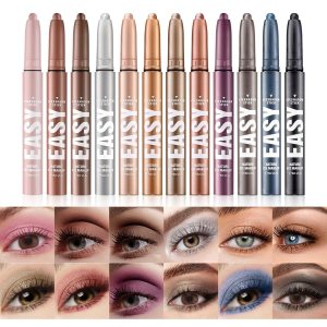 Eyeshadow Shimmer Stick, 2024 NEW Waterproof Eyeshadow Shimmer Stick,Highlighter Eyeshadow Pencil Waterproof Glitter Eye Shadow Eyeliner Pen, Natural & Shimmer Shades Contour Stick