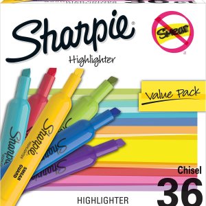 Sharpie Tank Highlighters, Chisel Tip, 12 Assorted Fashion Colors, Chisel Tip, Value Pack, 36 Count
