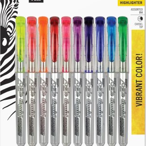 Zebra Pen Zazzle Liquid Ink Highlighter, Chisel Tip, Assorted Colors, 10-Count