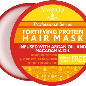 Arvazallia Fortifying Protein Hair Mask and Deep Conditioner with Argan Oil and Macadamia Oil Hair Repair Treatment for Damaged, Brittle, or Thinning Hair – Promotes Natural Hair Growth