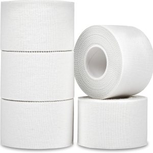 AZEN 5 Pack Athletic Sports Tape, Athletic & Medical Trainers & First Aid Tape for Injuries, Wrist Ankle Finger Tape, Easy to Tear & No Sticky Residue, 1.5 in X 10 Yards (White)