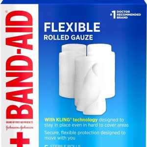 Band-Aid Brand of First Aid Products Flexible Rolled Gauze Dressing for Minor Wound Care, Soft Padding and Instant Absorption, 3 Inches by 2.1 Yards, Value Pack 5 ct