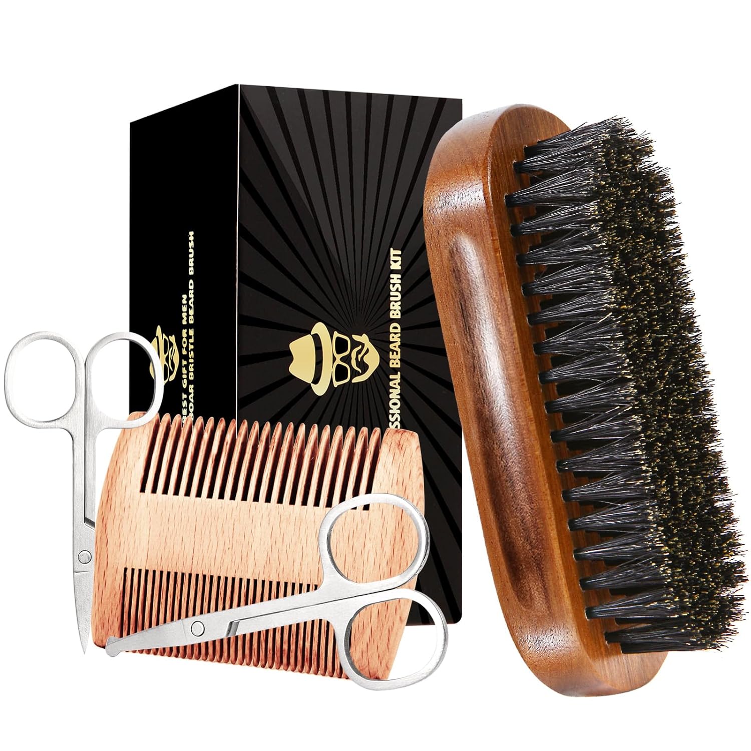 Beard Brush for Men, Boar Bristle Black Walnut Wood Beards and Mustaches Grooming Set Including Pure Boar Bristle Beard Brush, Beard Comb, Mustache Scissors, and Travel Bag Beard Brush for Men, Boar Bristle Black Walnut Wood Beards and Mustaches Grooming Set Including Pure Boar Bristle Beard Brush, Beard Comb, Mustache Scissors, and Travel Bag