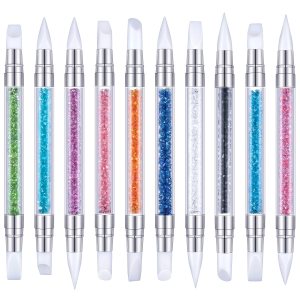 Maitys 10 Pieces Dual Tipped Silicone Nail Tools Nail Sculpture Pen Brushes Rhinestone Nail Polish Acrylic Carving Pen Silicone Head Manicure DIY Brush Dotting Tools Kit for Home Salon