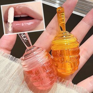 2 Pcs Natural Sleeping Lip Mask, Moisturizing Honey Lip Oil Lip Gloss, Long Lasting & Nourishing Lip Glow Oil, Hydrating & Prevention Dry & Cracked Lip Scrubs Exfoliator (Honey+Peach)