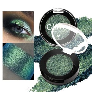 Glitter Multichrome Emerald Green Eyeshadow, Bright Dark Olive Green Gold Duochrome Eye Shadow Palette, Highly Pigmented & Long Lasting Cream Eyeshadows, Vegan Talc Free for Travel Size