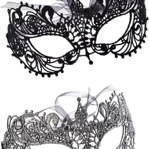 2 Pieces Women’s Masquerade Mask Lace Eye Mask for Ball Proms,Halloween Carnival and Venetian Masquerade Party