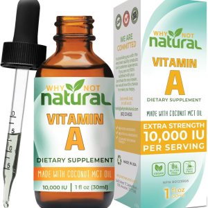 Why Not Natural Vitamin A drops 10000 IU – liquid retinyl palmitate with coconut MCT oil, vegan micellized vit A supplement for skin, acne – 1 oz sublingual tincture