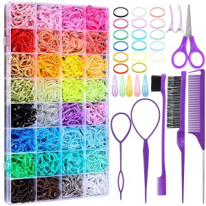 32 Colors Hair Rubber Bands with 18 Hair Styling Tools, 2000 Pcs Elastic Girl Baby Hair Ties Mini Hair Rubber Bands with Hair Elastic Cutter Hair Accessories for Girls Baby Toddlers Kids