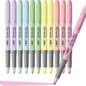 BIC Brite Liner Grip Pastel Highlighter Set, Chisel Tip, 12-Count Pack of Pastel Highlighters in Assorted Colors (colors may vary)